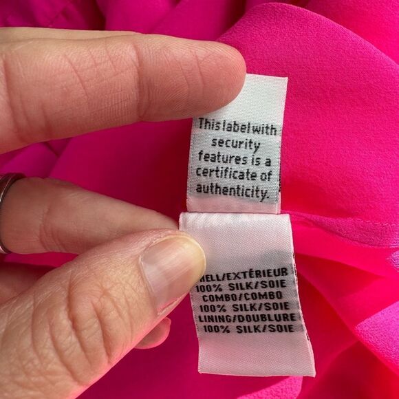DVF Diane Von Furstenberg Women’s Size 0 100% Silk‎ V-Neck Blouse Bright Pink - Picture 10 of 13